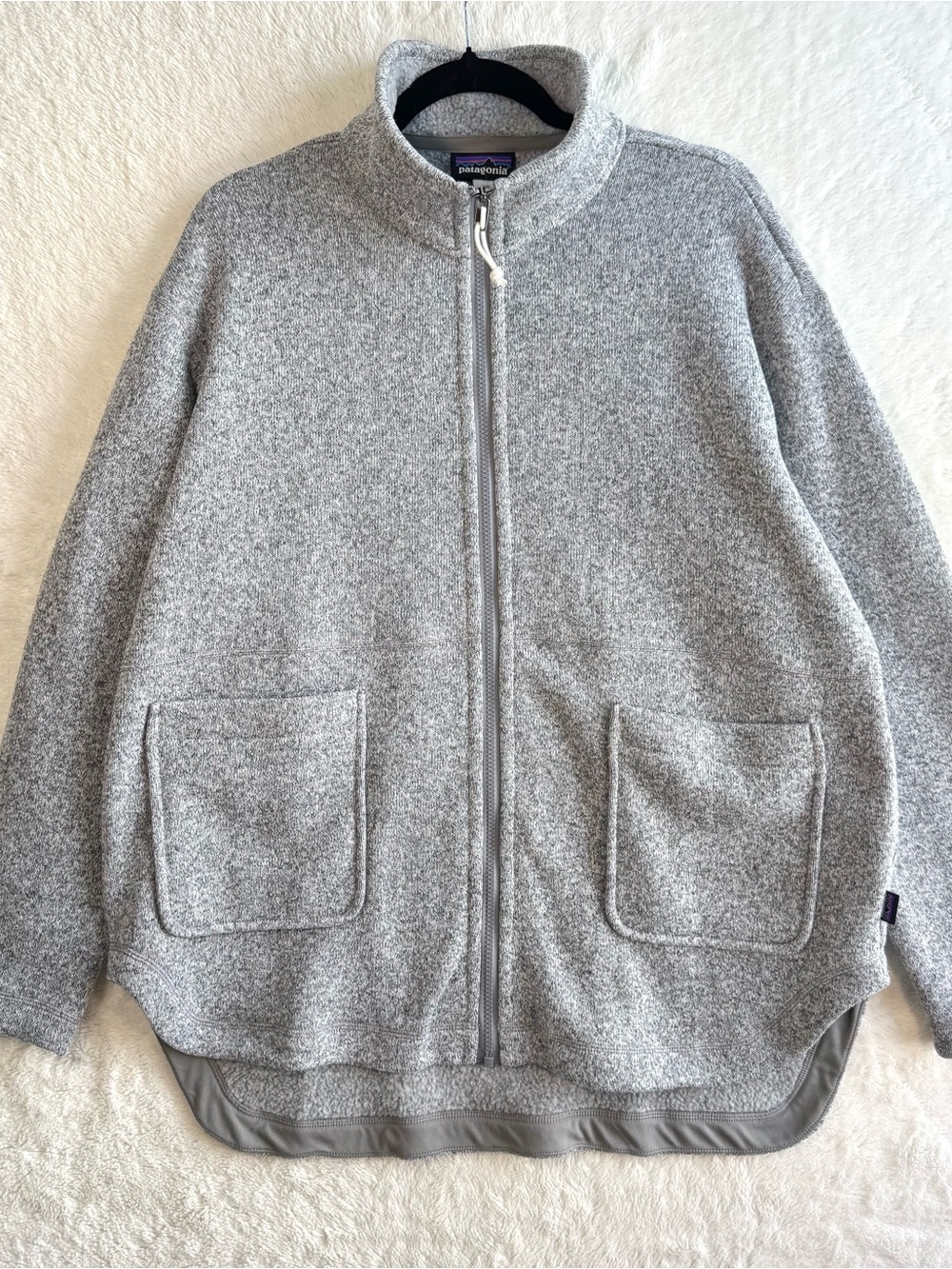 Patagonia Better Sweater Oversized Coat Women Large Gray Birch‎ White Fleece NEW